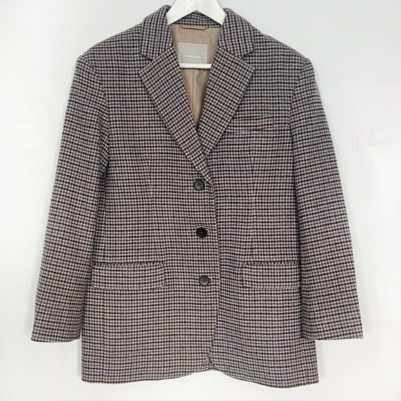 Everlane Jackets & Blazers - Everlane 80s Oversized Blazer Wool Houndstooth Brown Blue Size 2 NWOT